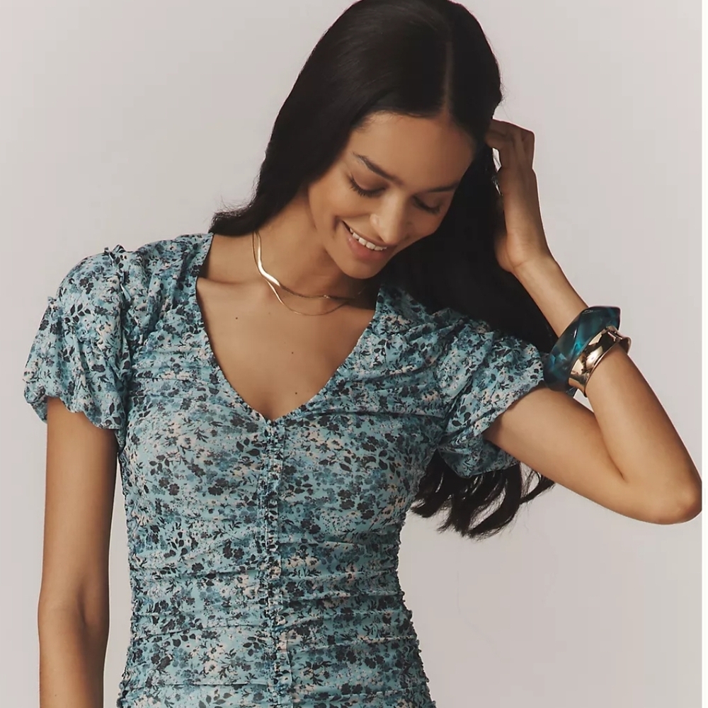 NWT Anthropologie Blue Floral Blouse